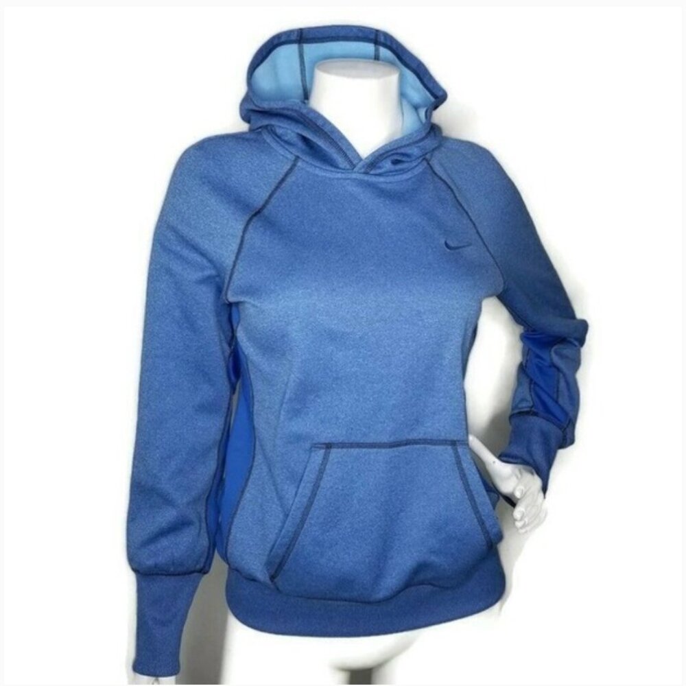 Nike Therma-Fit Hoodie Size M Blue Color Block Pullover Athleisure Casual